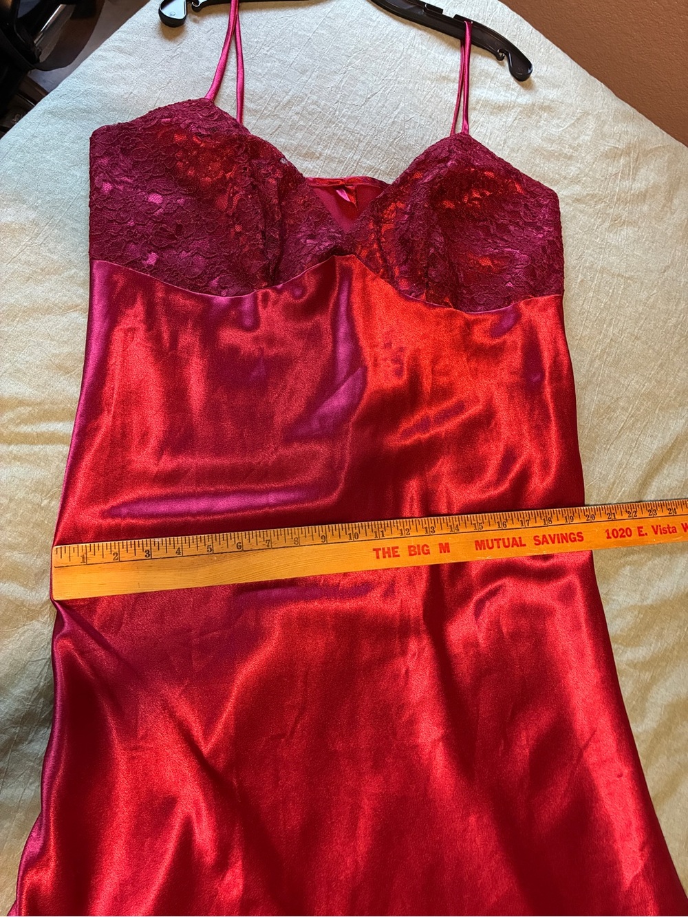 Vintage Handmade Large Red Satin Maxi Slip Dress - Picture 12 of 12